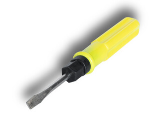 Shadow behind a flatheaded screwdriver with a yellow handle