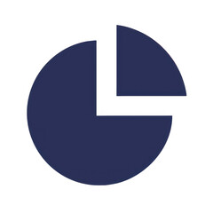 Dark blue pie chart divided into two sections isolated on transparent background