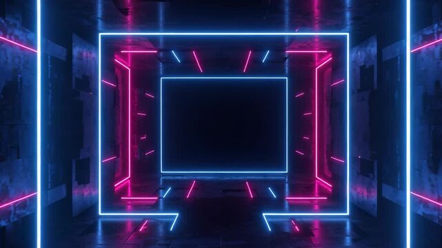 Glowing Neon Motion, Futuristic Tunnel, Indoor, Digital Art, Sci-Fi Corridor, Symmetrical Perspective, Cyberpunk Concept