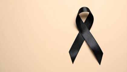 Mourning Ribbon: A studio shot of a solemn, glossy black ribbon against a serene background, evoking feelings of remembrance and solidarity.