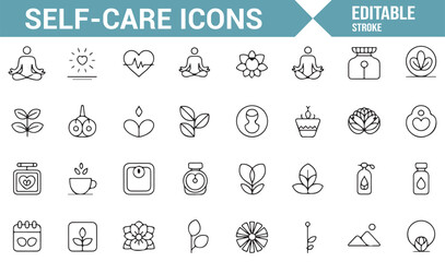 Vector Icons for Self-Care and Wellness Routines for Personal Well-being