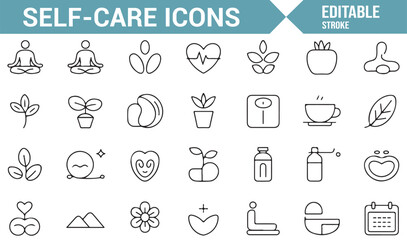 Self-Care Icons Set Representing Wellness, Personal Care, and Relaxation