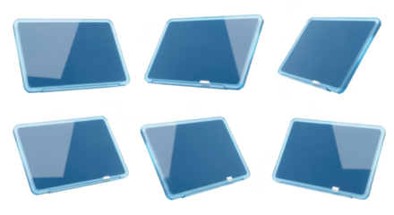 Digitally rendered tablets floating against a white backdrop showcasing tech and design in a minimalistic product promotion