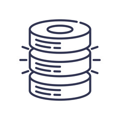 A line icon of stacked disks representing a database. It symbolizes data storage, memory management, and organized information for efficient data processing and retrieval.