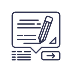 Icon of a pencil writing in a text box with a submit button. It represents the process of prompt design, crafting specific instructions for AI generation.