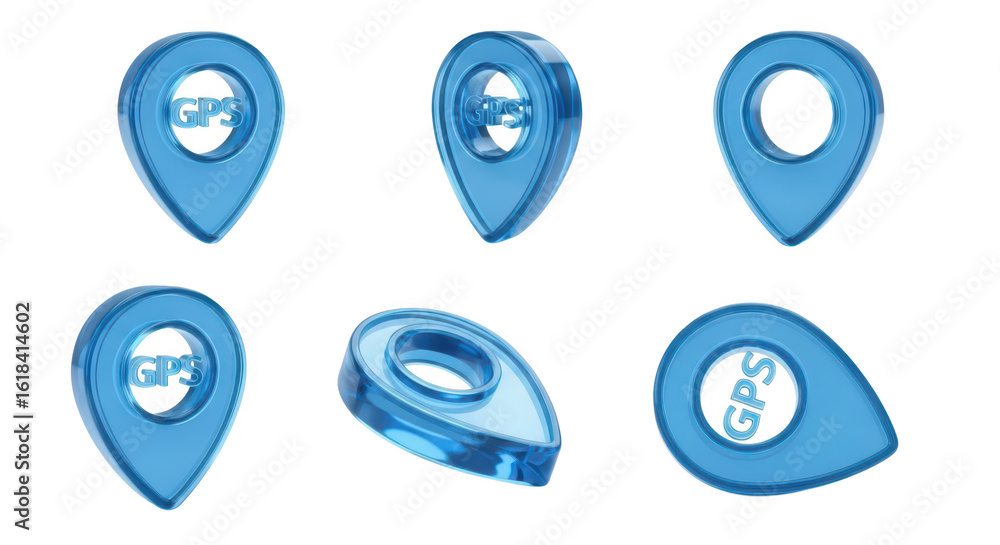 Aufkleber various blue gps pin icons on a white background showcasing different angles for mapping or location