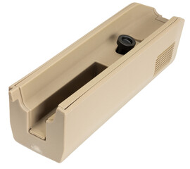 Fore end on a rifle stock that is tan in color