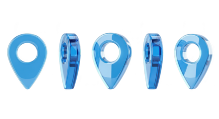 Blue 3D location pin icons arranged on a white background indicating navigation or mapping for digital applications