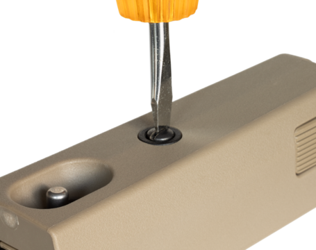 Brown plastic forend on a rifle stock being installed