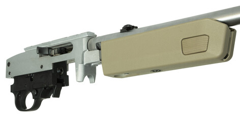 Polymer front of a new rifle stock mounted with rear to go