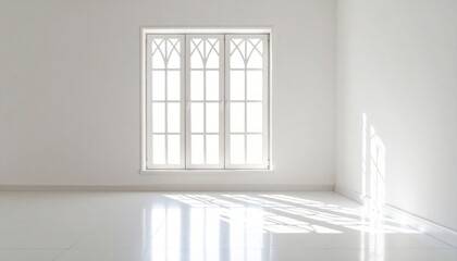 White Interior Room With Large Window And Sunlight