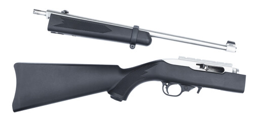 Rimfire rifle broken down into two pieces