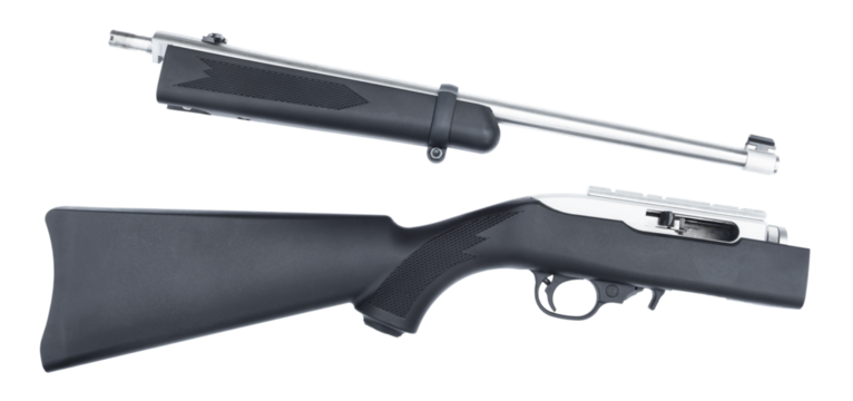 Rimfire rifle broken down into two pieces