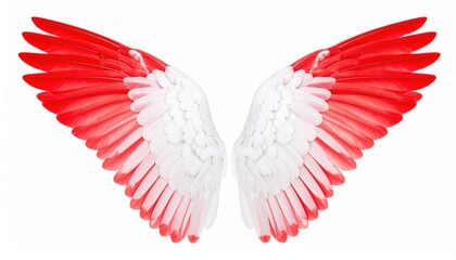 Fototapeta premium Striking red and white angel wings on a white background, perfect for creative projects and artistic inspiration.