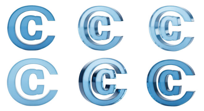 Transparent copyright symbols showing different perspectives displayed on a white background conveying ownership & protection