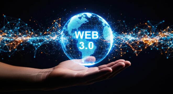 Human hand holding a glowing digital globe representing web 3 0 technology