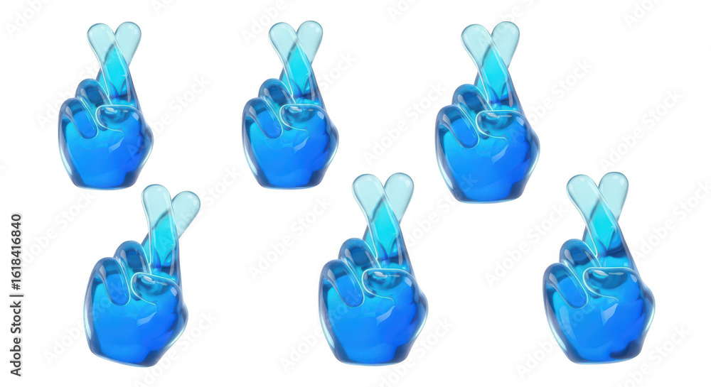 Poster 3d rendering of multiple blue hands making a heart-shaped gesture on a white background suitable for