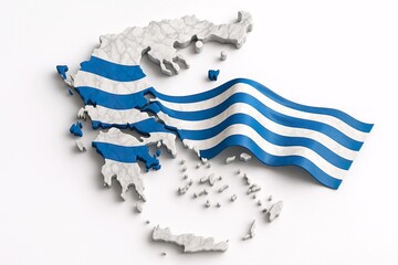 Fototapeta premium Greece Map with Flag Waves – 3D Symbolic Design
