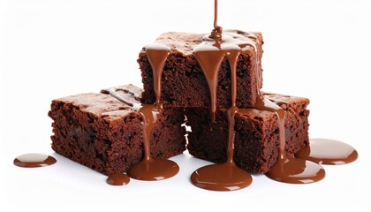 Tempting stack of chocolate brownies drizzled with rich melted chocolate, perfect for dessert lovers and food photography.