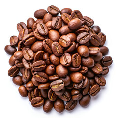Fototapeta premium A pile of roasted coffee beans isolated on a white background, ready for brewing