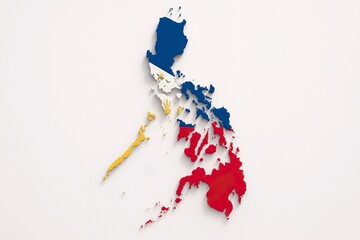 Philippines 3D Map with Flag Colors on White Background – 16:9