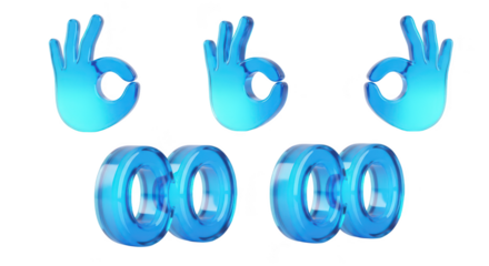 Blue glass hand gestures OK and 00 on white Representing agreement approval and success used in design or presentation