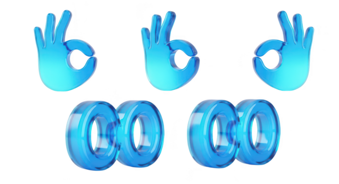 Blue glass hand gestures OK and 00 on white Representing agreement approval and success used in design or presentation - Powered by Adobe