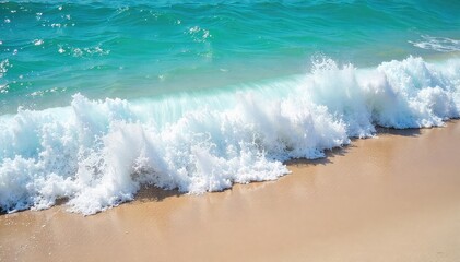 Ocean waves crashing on a sandy shore, creating a mesmerizing display of white foam and turquoise water Perfect for travel, nature, and relaxation themes , background, relaxation
