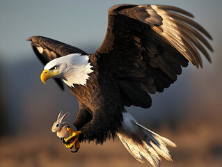 Fototapeta premium Eagle Hunting Rabbit In Flight