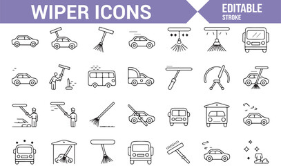 Wiper and Vehicle Cleaning Icons for Auto Maintenance and Care