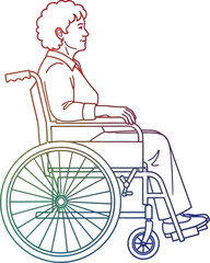 Illustration of senior woman in wheelchair for medical mobility assistance and healthcare support needs editable