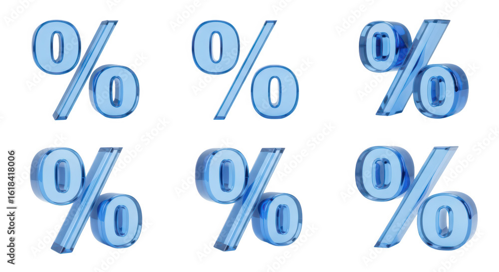 Aufkleber isolated 3d rendering of multiple blue percentage symbols on white background showing different pers