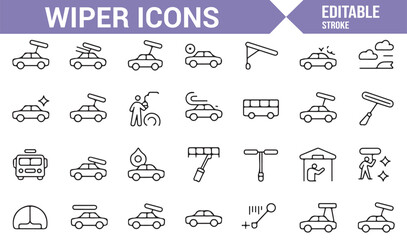 Car Maintenance and Wiper Icons Set for Vehicle Care and Cleaning