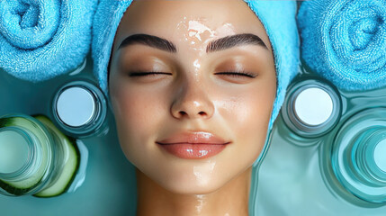 Tranquil beauty ritual a woman enjoys a relaxing spa treatment with cucumber and moisturizers