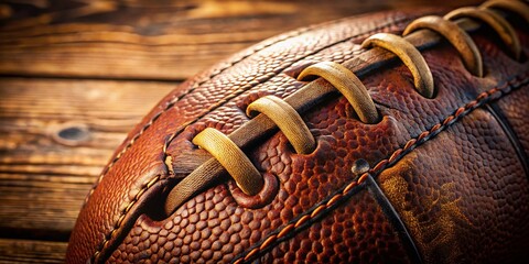 Worn American Football, Detailed Laces, Vintage Sports Equipment, Rustic Texture, Game Day