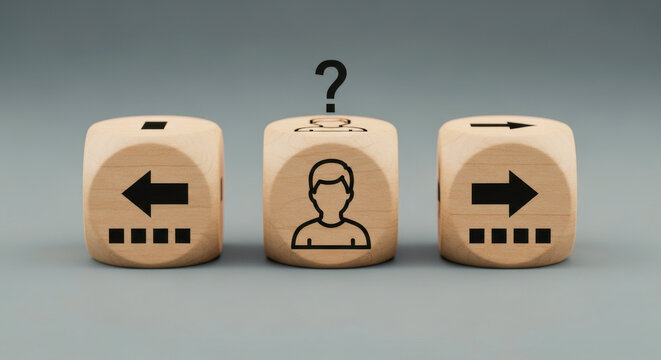 Decision making dice direction choice strategy planning uncertainty challenge question mark options ahead