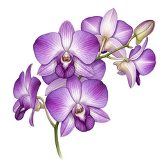 Purple orchid flower painting on transparent background