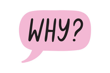 Whyspeech bubble. why lettering doodle hand drawn text. Why badge illustration on white background.