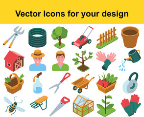 Garden and Farming Vector Icons Set gardening illustration