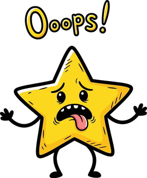 Cartoon star character vector illustration with oops expression for graphic design and animation use editable