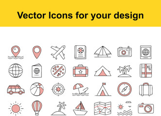 Travel and vacation vector icons set airplane