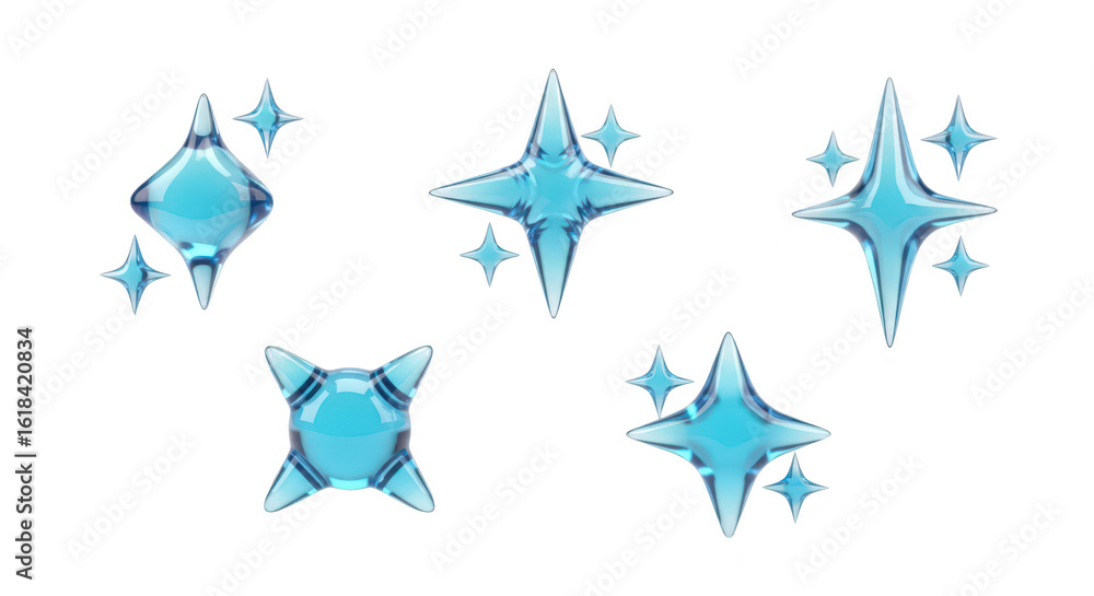 Aufkleber five stylized blue sparkling stars floating on a white background possibly for ui elements or design