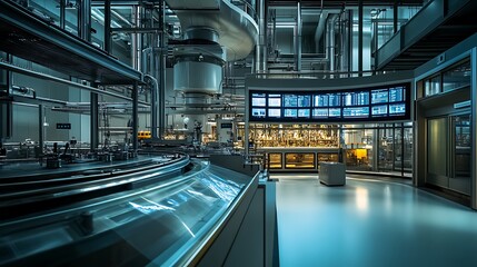 Inside Industrial Facility Featuring Conveyor and Control Panels