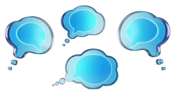 Transparent blue chat bubbles floating against a white background suggesting online communication and discussion usable for various media