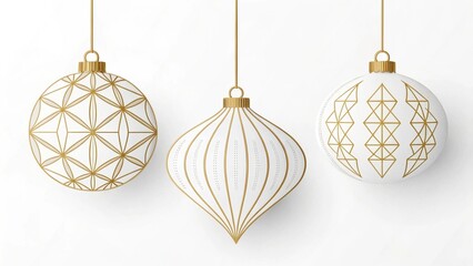  Modern minimalist Christmas ornaments with gold geometric patterns.