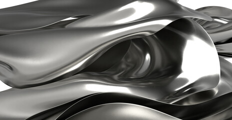 Shiny silver fabric, abstract folds, metallic texture. Ideal for design backgrounds.
