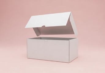 Open white cardboard box mockup on pink background