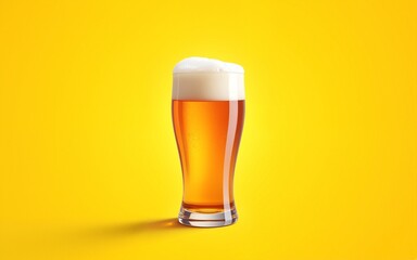 A beer on a yellow background. International Beer Day banner and concept. High quality