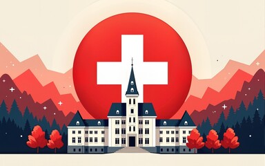 Celebrate swiss national day on august 1st with a festive design featuring the swiss flag and iconic architecture. High quality