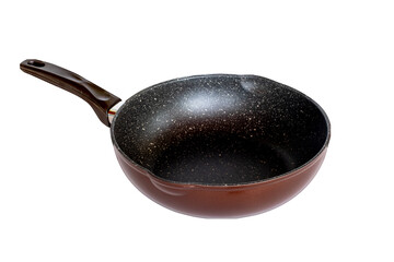 Black frying pan with a non stick coating isolated on transparent background . Ideal for...